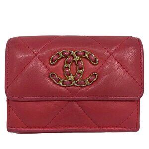 CHANEL Chanel 19 Small Flap Wallet AP1789 Pink Lambskin Trifold Wallet